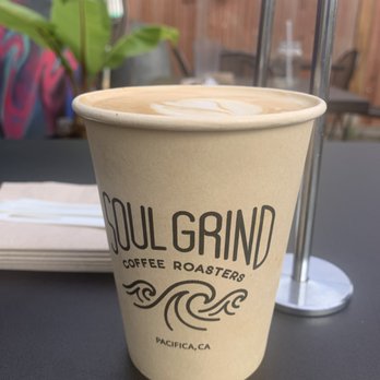 Soul Grind Coffee Roasters - cliffside latte on the patio - Coffee & Tea Near Me - Pacifica, California Soul Grind Coffee Roasters - cliffside latte on the patio - Coffee & Tea Near Me - Pacifica, California