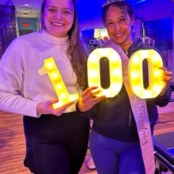 Club Pilates - The amazing instructor Kate and me celebrating my 100th class