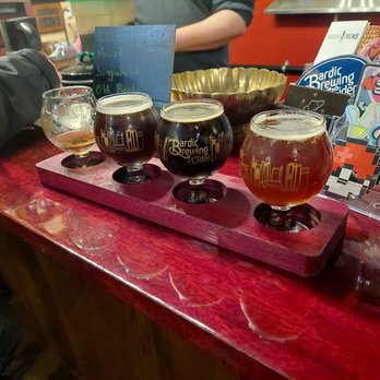 Bardic Brewing - a flight of beers on a bar - Brewpubs Near Me - Spokane Valley, Washington Bardic Brewing - a flight of beers on a bar - Brewpubs Near Me - Spokane Valley, Washington