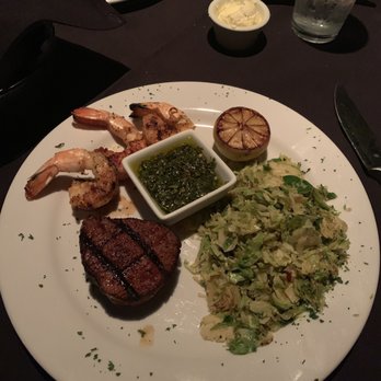 ALC Steaks - Filet with shrimp, shaved Brussels and chimichurri sauce. - Steakhouses Near Me - Austin, Texas ALC Steaks - Filet with shrimp, shaved Brussels and chimichurri sauce. - Steakhouses Near Me - Austin, Texas