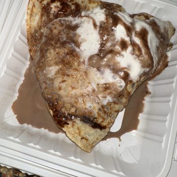 Only Fans Crepes - Crepe Filling:condensed milk, peaches and strawberries Toppings: whipped cream and chocolate drizzle - Food Trucks Near Me - Pacoima, California