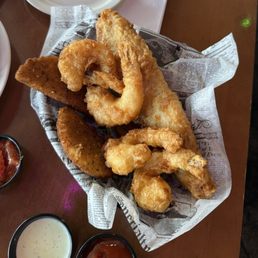 Fish & Shrimp Basket (with a view of the mozzarella moons substituted instead of fries) Fish & Shrimp Basket (with a view of the mozzarella moons substituted instead of fries)