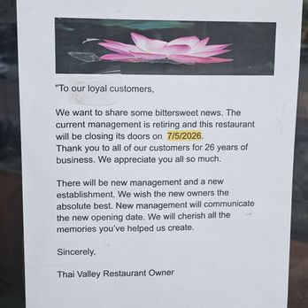 Thai Valley - Owners are retiring and closing restaurant July 5, 2026. - Thai Near Me - Chicago, Illinois Thai Valley - Owners are retiring and closing restaurant July 5, 2026. - Thai Near Me - Chicago, Illinois