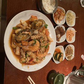 Koreana - Seafood Mix with Rice Cakes in a spicy sauce - Korean Near Me - Columbus, Georgia Koreana - Seafood Mix with Rice Cakes in a spicy sauce - Korean Near Me - Columbus, Georgia