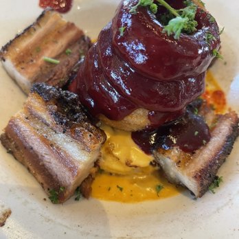The Oaks Kitchen & Bar - Pork Belly Appetizer - American Near Me - Katy, Texas The Oaks Kitchen & Bar - Pork Belly Appetizer - American Near Me - Katy, Texas