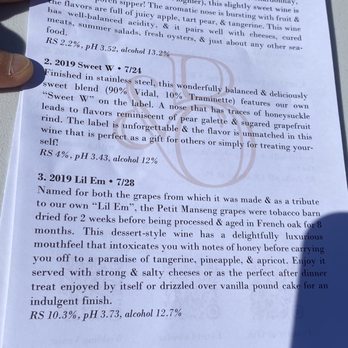 Brix & Columns Vineyards - Sweet flight page 1. 5/2/21 - Wine Tasting Room Near Me - McGaheysville, Virginia Brix & Columns Vineyards - Sweet flight page 1. 5/2/21 - Wine Tasting Room Near Me - McGaheysville, Virginia