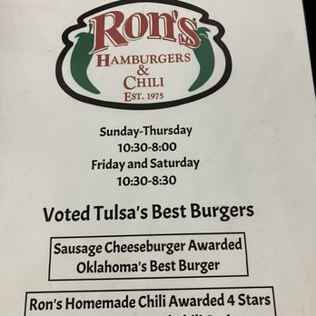 Ron's Hamburgers & Chill - Front of menu - Burgers Near Me - Glenpool, Oklahoma