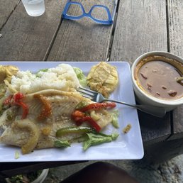Grouper with rice, beans and breadfruit. Grouper with rice, beans and breadfruit.