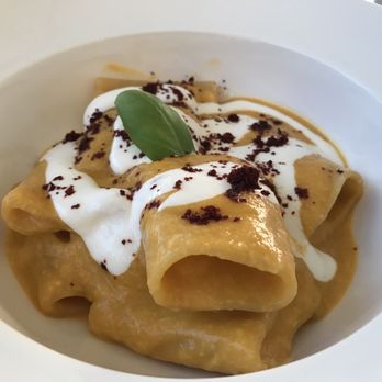 Izoa Ristorante - Paccheri datterino giallo, peperone crusco e burrata. Delicious! - Restaurants Near Me - Camogli, GE