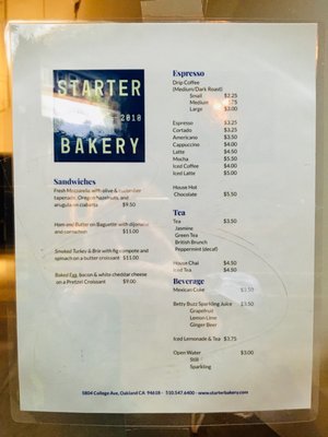 Menu photo 6 Starter Bakery Oakland, CA