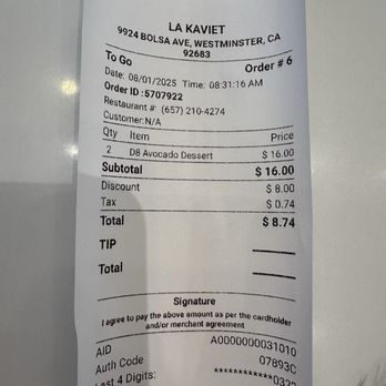 La Ka Viet - Bill - Desserts Near Me - Westminster, California