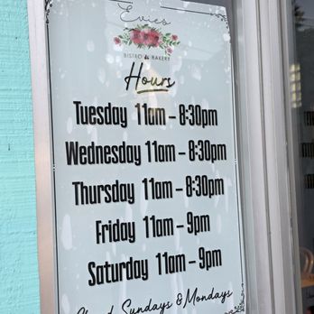 Evie's Bistro and Bakery - The Hours of Operation. - New American Near Me - Roanoke, Virginia