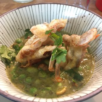Rose's - Softshell crab in a pea and cilantro curry - Desserts Near Me - Durham, North Carolina