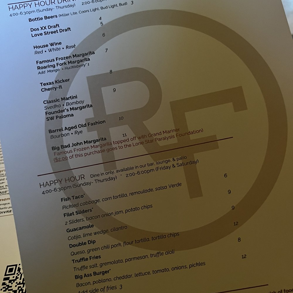 Roaring Fork - Happy Hour Menu - New American Near Me - Austin, Texas