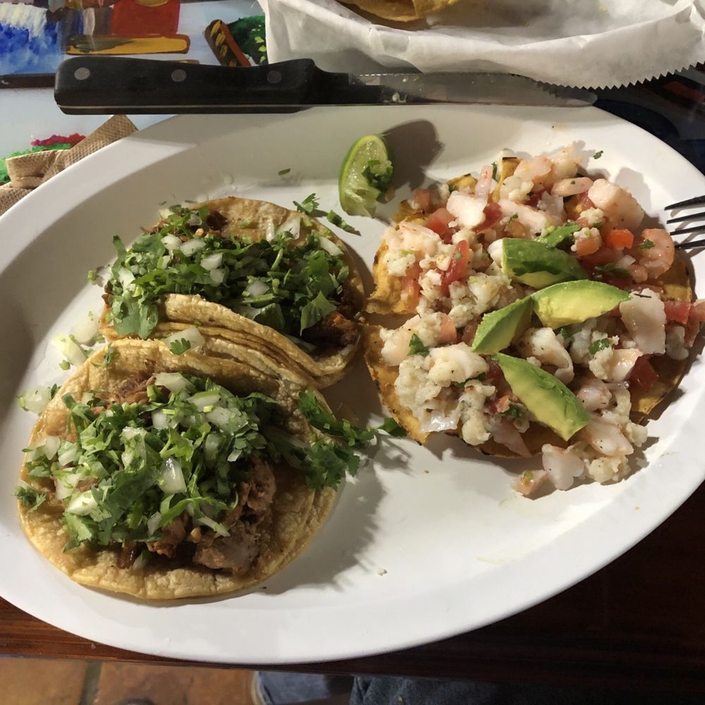 Guadalajara Restaurant - 2 tacos Al Pastor and ceviche tostada. - Mexican Near Me - Lake Park, Florida Guadalajara Restaurant - 2 tacos Al Pastor and ceviche tostada. - Mexican Near Me - Lake Park, Florida