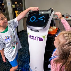 Fiesta Fun-Family Fun Center - Our food delivery robot named Cheeto!