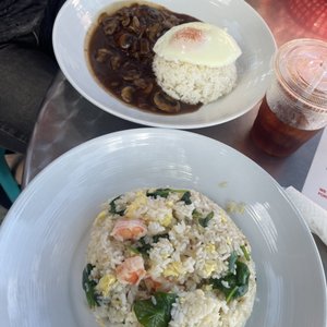 Photo of Bogart's Cafe - Honolulu, HI, United States. Loco moco and shrimp fried rice