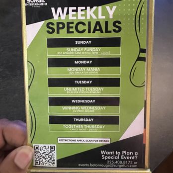 Surge Entertainment By Drew Brees - Weekly specials - Bowling Near Me - Baton Rouge, Louisiana Surge Entertainment By Drew Brees - Weekly specials - Bowling Near Me - Baton Rouge, Louisiana