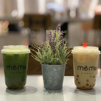 Momo Tea - Matcha Milk Tea (left), Classic Black Milk Tea with Boba - Bubble Tea Near Me - Baton Rouge, Louisiana