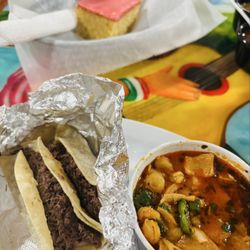 Blanquita's - The Mexican combo menudo and 3 barbacoa tacos