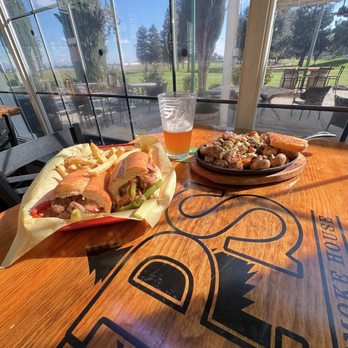 Sugar Pine Smokehouse at the Muni - Philly Cheese steak sandwich Buffalo Bleu Bites - American Near Me - Madera, California