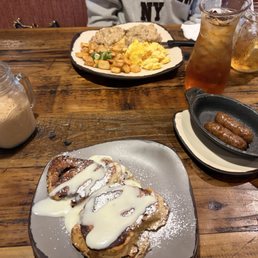We had the Cinnamon Roll French Toast and Iced Brown Sugar Latte and Eggs with Potatoes and Biscuits and Gravy We had the Cinnamon Roll French Toast and Iced Brown Sugar Latte and Eggs with Potatoes and Biscuits and Gravy