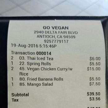 Go Vegan - First order of deliciousness. All very good! You must try the Thai iced tea! - Vegan Near Me - Antioch, California Go Vegan - First order of deliciousness. All very good! You must try the Thai iced tea! - Vegan Near Me - Antioch, California