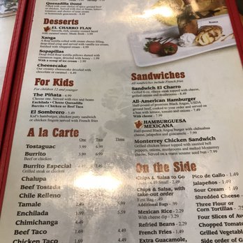 El Charro Mexican Restaurant - Menu as of July 2017 - Mexican Near Me - Somerset, Kentucky El Charro Mexican Restaurant - Menu as of July 2017 - Mexican Near Me - Somerset, Kentucky