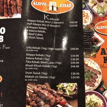 Aleppo Kebab - Menu as of December 2019 - Kebab Near Me - Toronto, Ontario