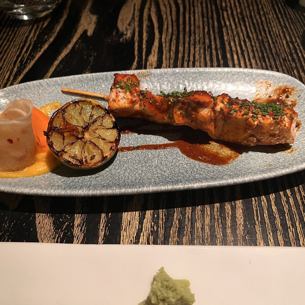 Restaurante Nobu - Salmon skewers - Japanese Near Me - Barcelona, B Restaurante Nobu - Salmon skewers - Japanese Near Me - Barcelona, B