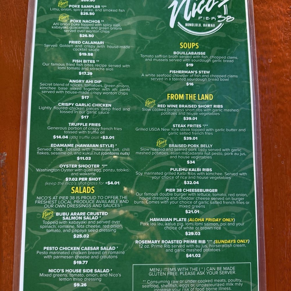 Nico's Pier 38 - Menu - Seafood Near Me - Honolulu, Hawaii