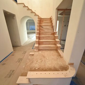 Semper Fine Stairs - Progress photo of newly installed maple treads. - Carpenters Near Me - Eastvale, California Semper Fine Stairs - Progress photo of newly installed maple treads. - Carpenters Near Me - Eastvale, California