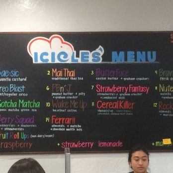 ICICLES - Icicles menu board - Ice Cream & Frozen Yogurt Near Me - San Mateo, California ICICLES - Icicles menu board - Ice Cream & Frozen Yogurt Near Me - San Mateo, California