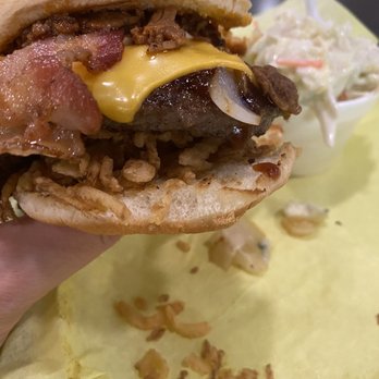 Dillon's Burgers and Beer - Brisket burger (with bacon & blue cheese) & cole slaw - Bars Near Me - Morongo Valley, California Dillon's Burgers and Beer - Brisket burger (with bacon & blue cheese) & cole slaw - Bars Near Me - Morongo Valley, California