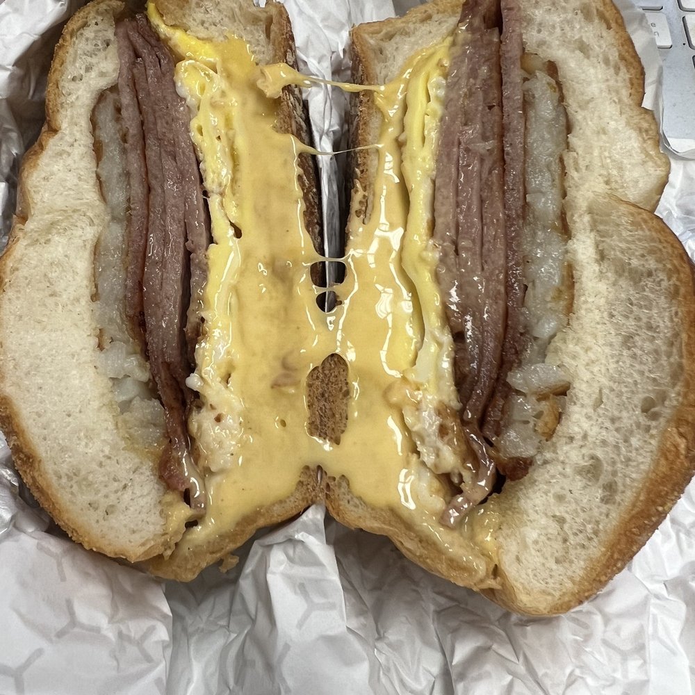 Bagel Nosh - THEC and hash brown on a roll. - Delis Near Me - Madison, New Jersey