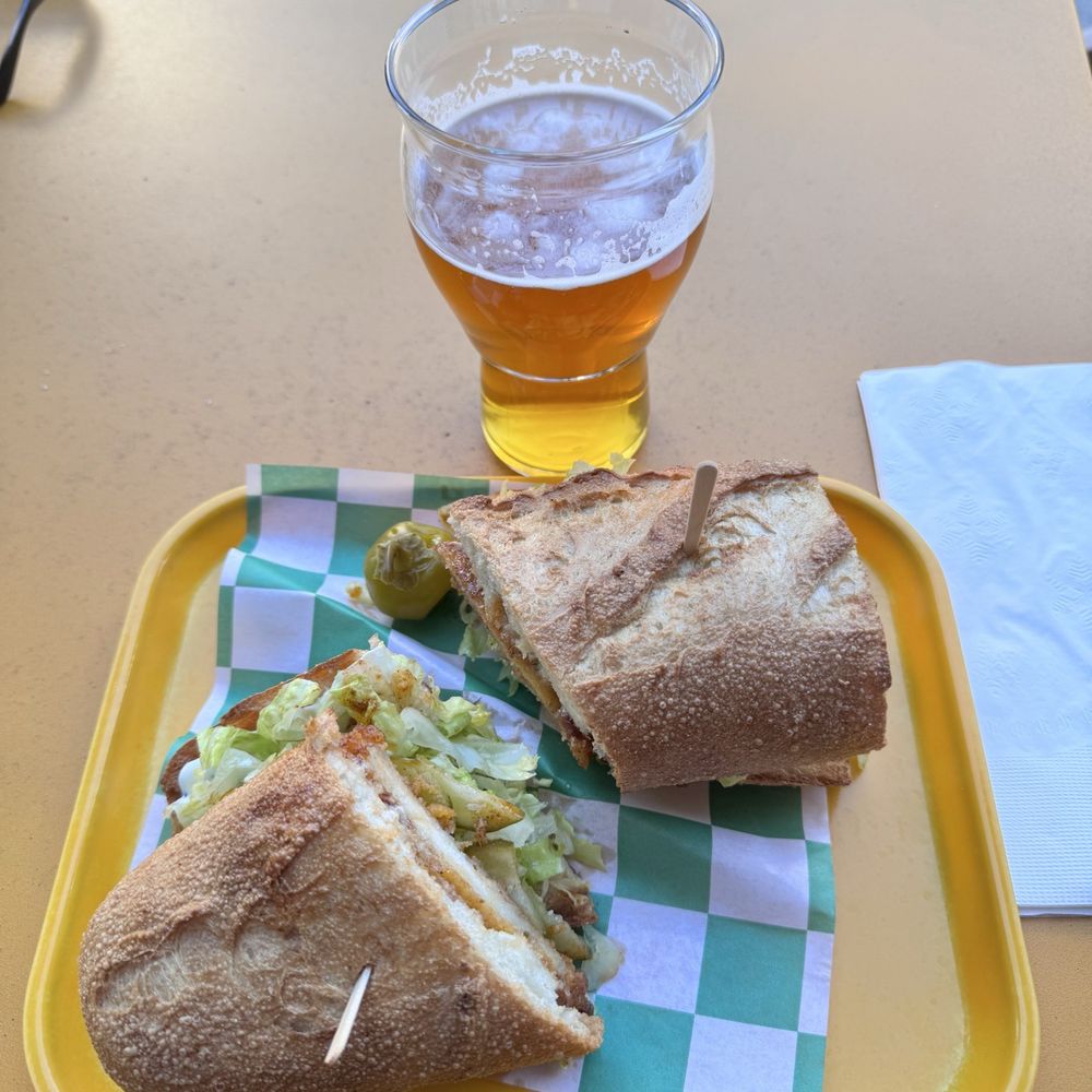 Anna's Joint - #7 Nashville Hot Honey Chicken Sandwich and non-alcoholic IPA - Wine Bars Near Me - Long Beach, California