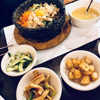 Chin Hills - R2 Bibimbap, split pea soup and some sides that come with the dish. - Korean Near Me - Kenmore, New York