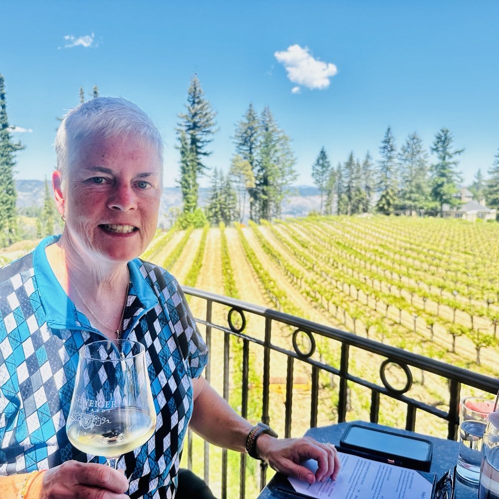 View from the tasting room balcony at Schweiger View from the tasting room balcony at Schweiger