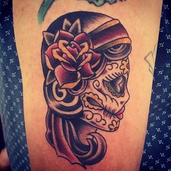 Treasure Tattoo - Sugar Skull piece by Daniel! Beautifully done, and I'm super happy with it! - Tattoo Near Me - New Orleans, Louisiana Treasure Tattoo - Sugar Skull piece by Daniel! Beautifully done, and I'm super happy with it! - Tattoo Near Me - New Orleans, Louisiana
