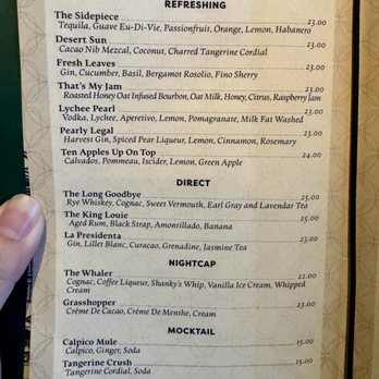 The Whaling Bar - Menu (11/26/2025) - Cocktail Bars Near Me - La Jolla, California