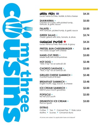 Menu photo 2 My Three Cousins Halifax, NS Menu photo 2 My Three Cousins Halifax, NS