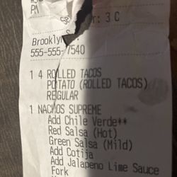Sombrero Mexican Food - Receipt showing they're supposed to be potato