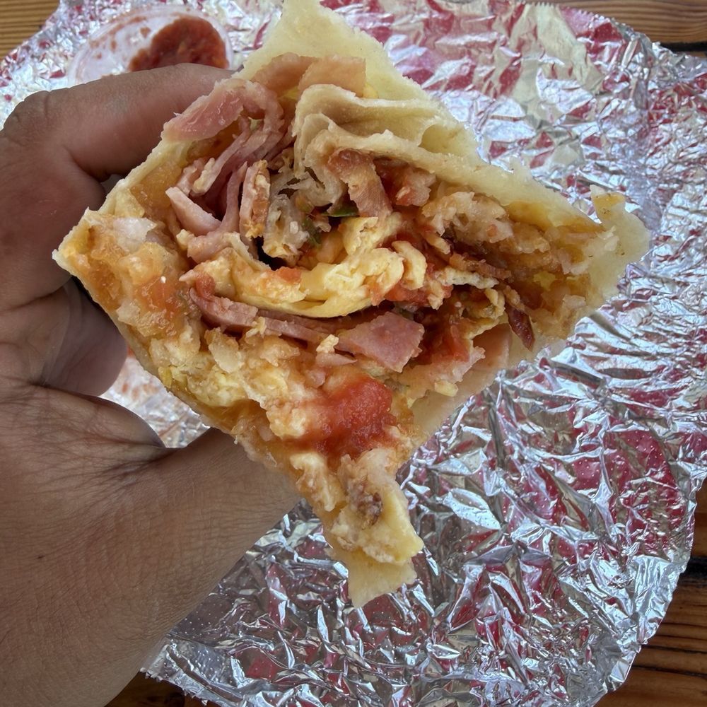 Theee meat breakfast burrito Theee meat breakfast burrito