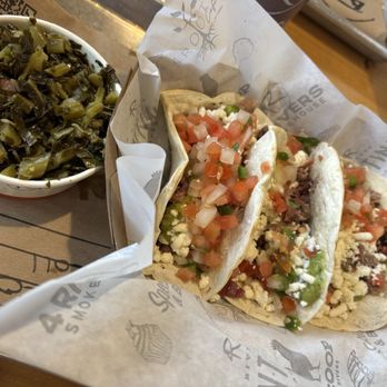 4 Rivers Smokehouse - BBQ Street Tacos with collard greens - Barbeque Near Me - Orlando, Florida 4 Rivers Smokehouse - BBQ Street Tacos with collard greens - Barbeque Near Me - Orlando, Florida