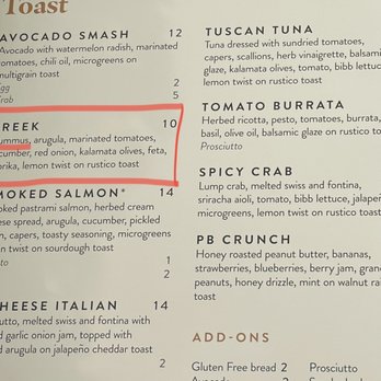 Toastique - Menu of Toastique for the toast section where you see the The Greek toast under the avocado toast. - Juice Bars & Smoothies Near Me - Washington, DC, District of Columbia Toastique - Menu of Toastique for the toast section where you see the The Greek toast under the avocado toast. - Juice Bars & Smoothies Near Me - Washington, DC, District of Columbia