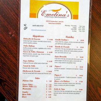Emelinas #2 - Menu (June 2023) - Peruvian Near Me - Santa Clara, California Emelinas #2 - Menu (June 2023) - Peruvian Near Me - Santa Clara, California
