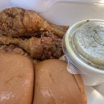 Jim Dandy Fried Chicken - Two pieces chicken legs, one extra thrown in and rice with rolls. - Southern Near Me - Los Angeles, California