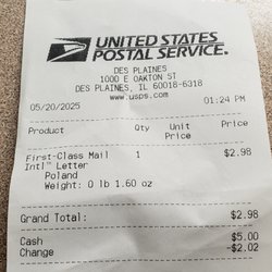 US Post Office - Receipt