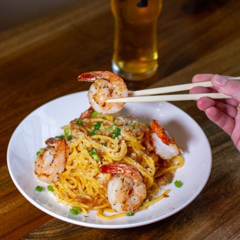 High Side - Garlic Noodle with grilled shrimps - Beer Bar Near Me - Fairfax, Virginia