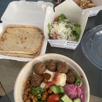 Nick The Greek  - Falafel bowl, Side Greek Salad, side Fries, 2xwhole Pita Bread - Mediterranean Near Me - La Mirada, California